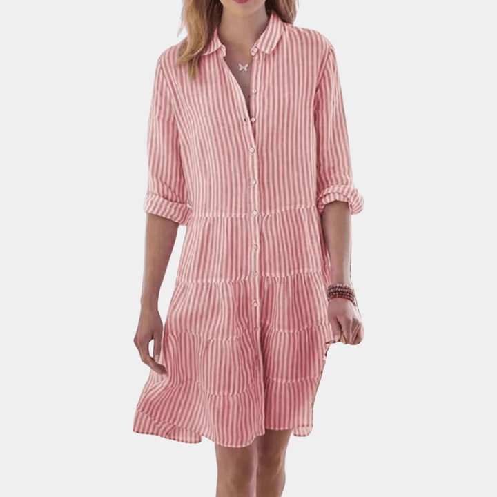 Bella | Women's V-Neck Striped Tiered Mini Dress