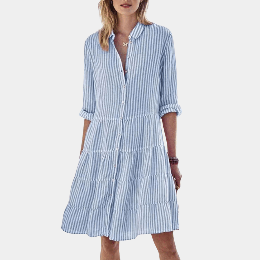 Bella | Women's V-Neck Striped Tiered Mini Dress