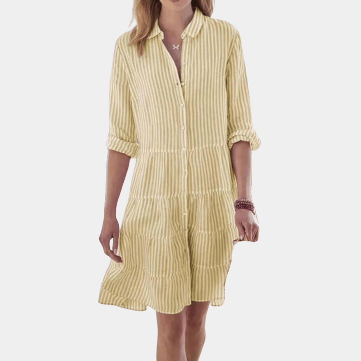 Bella | Women's V-Neck Striped Tiered Mini Dress