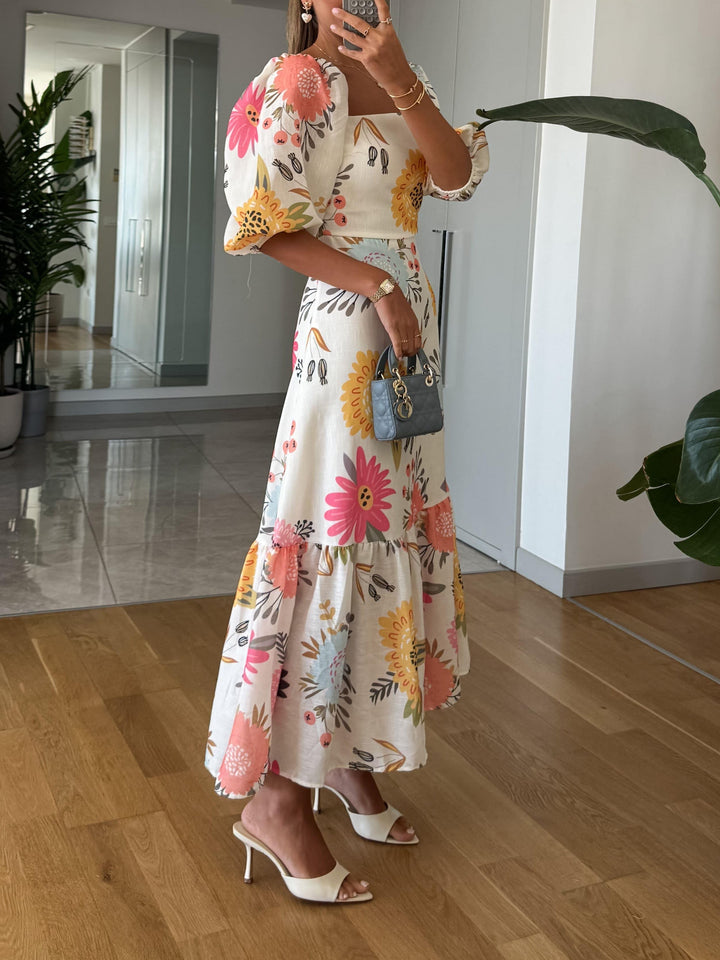 Blair | Women's Puff Sleeve A-Line Midi Dress