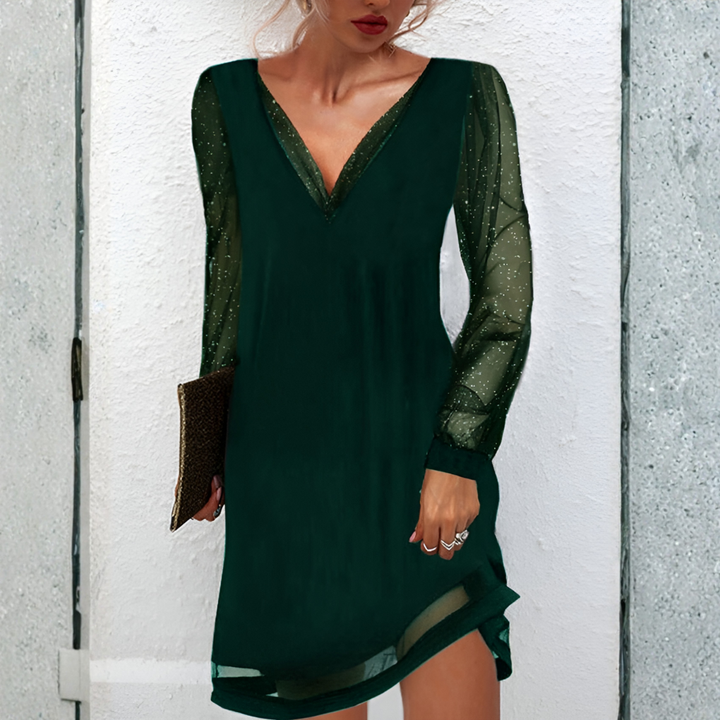 Charlene | Women's Long Sleeve V-Neck Mini Dress