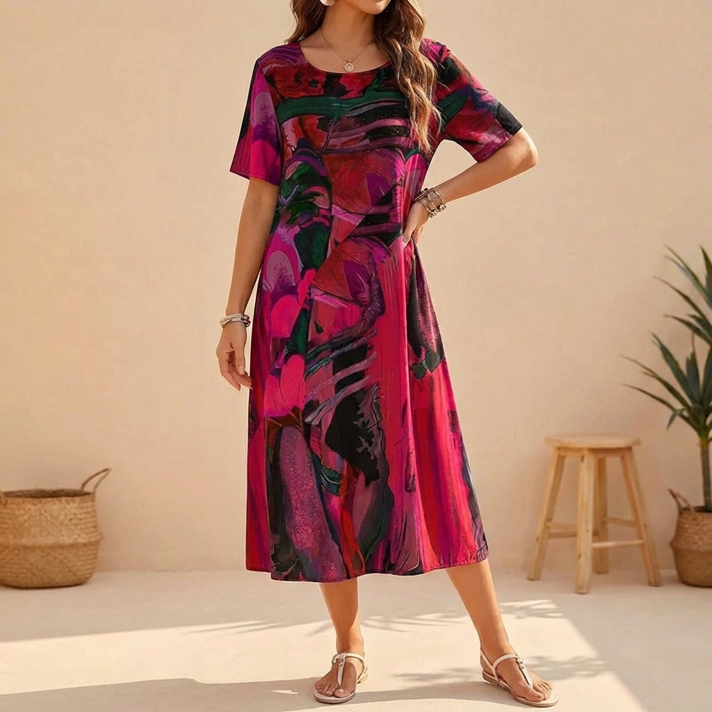 Dianna | Women's Short Sleeve A-Line Midi Dress