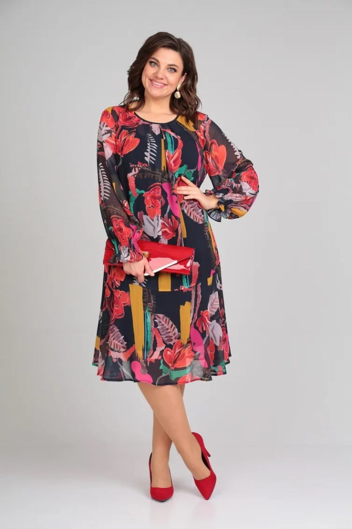Ellen | Women's Long Sleeve A-Line Midi Dress