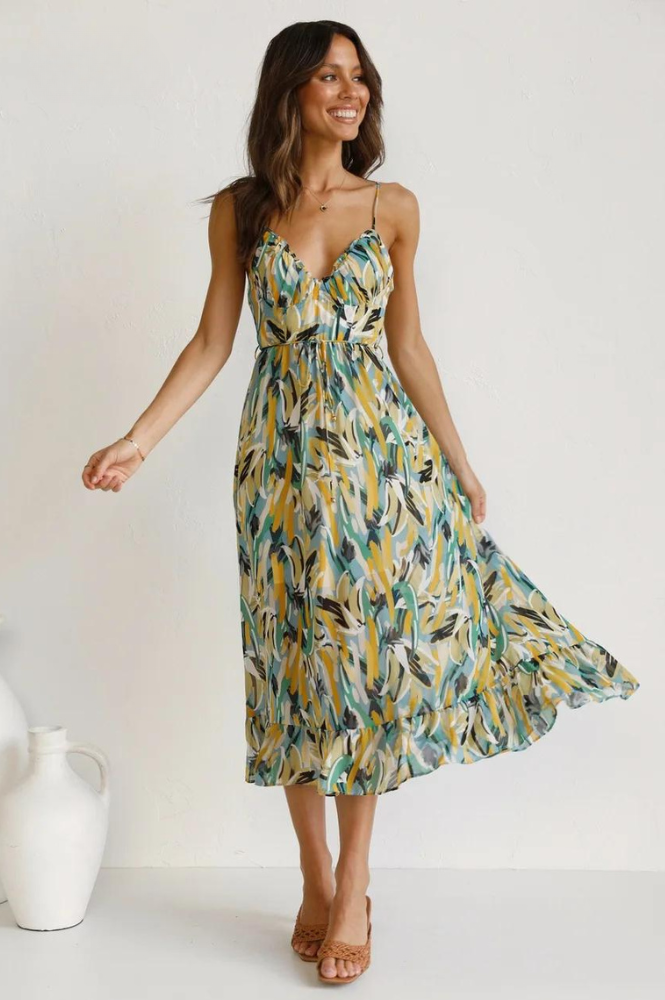 Ellen | Women's V-Neck A-Line Midi Dress