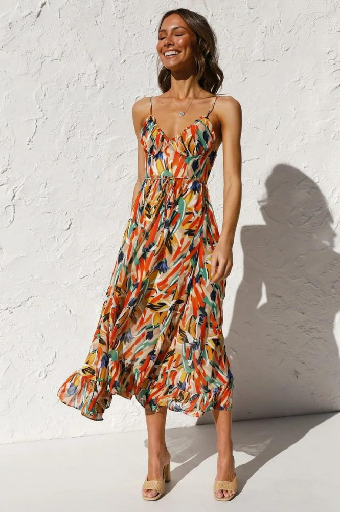 Ellen | Women's V-Neck A-Line Midi Dress