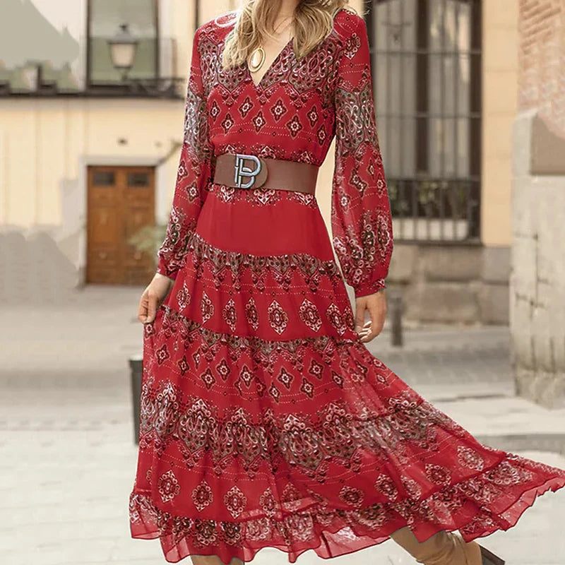 Fiona | Women's V-Neck Long Sleeve Maxi Dress