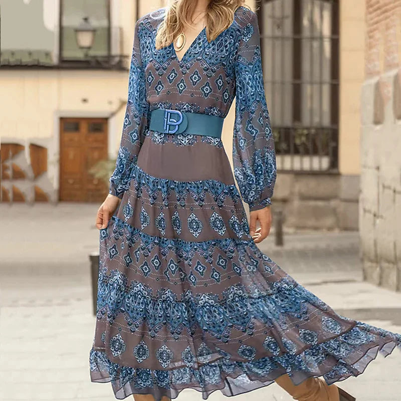Fiona | Women's V-Neck Long Sleeve Maxi Dress