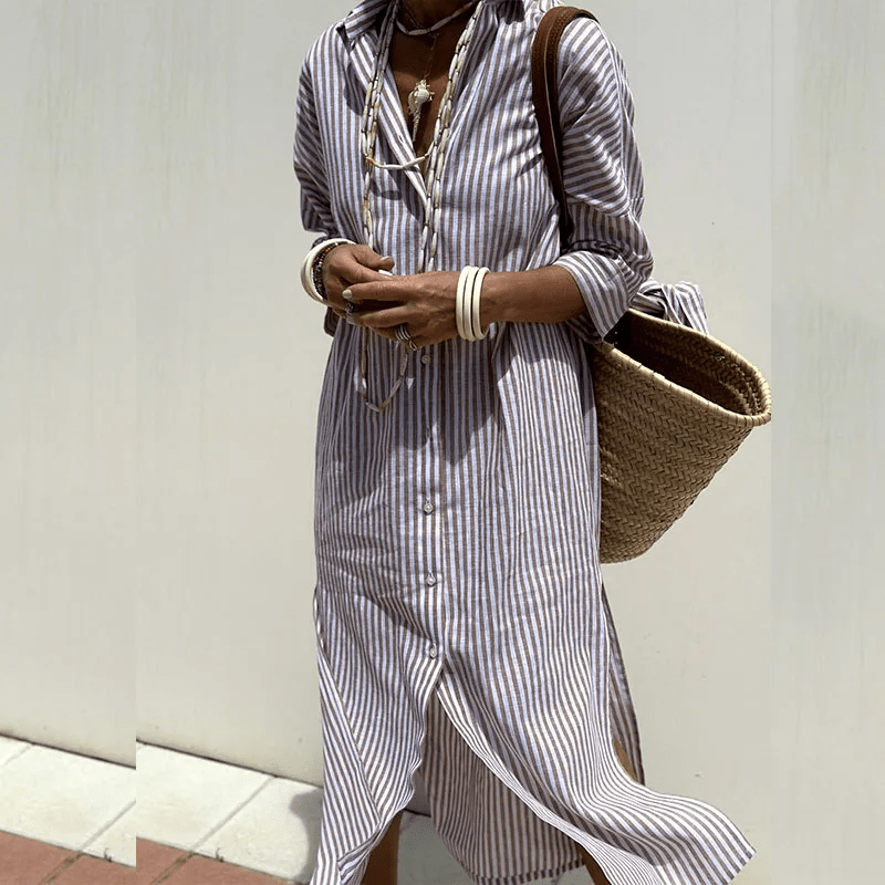 Frances | Women's Striped Button-Down Midi Dress