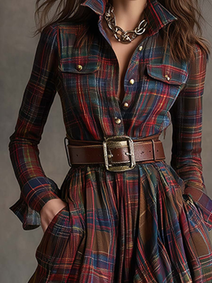 Gabriella | Women's Belted Plaid Maxi Dress