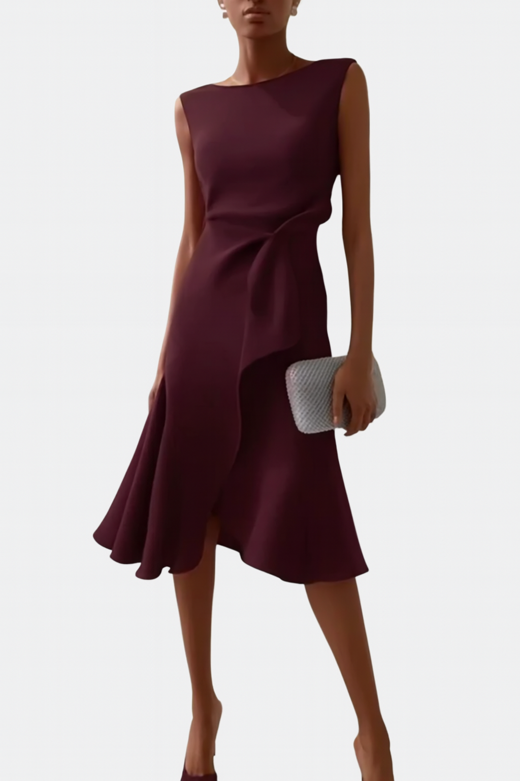 Women's Draped Asymmetric Midi Dress - Elegant Drape Dress