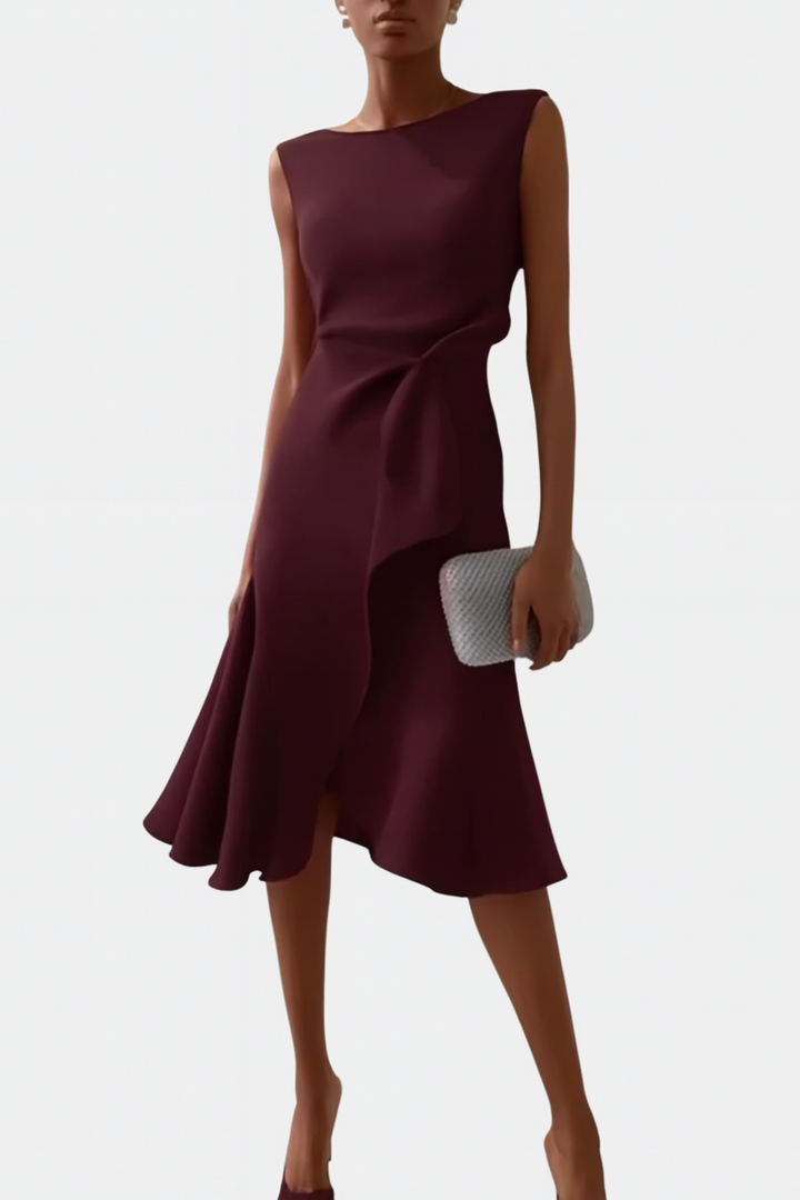 Women's Draped Asymmetric Midi Dress - Elegant Drape Dress