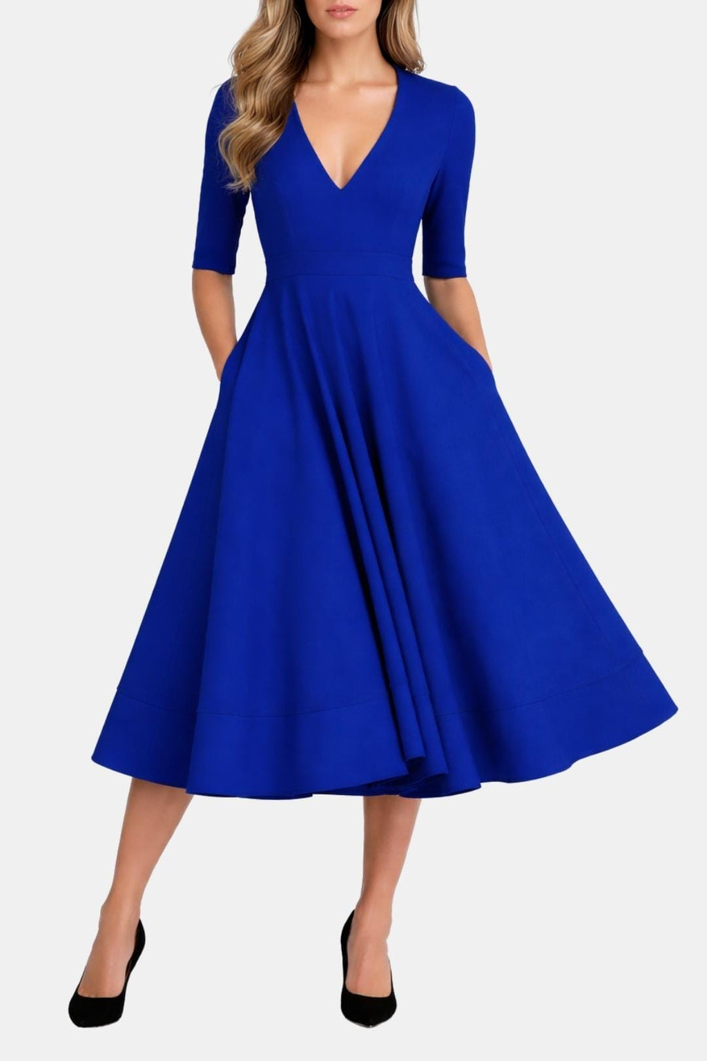 Irene | Women's V-Neck A-Line Midi Dress