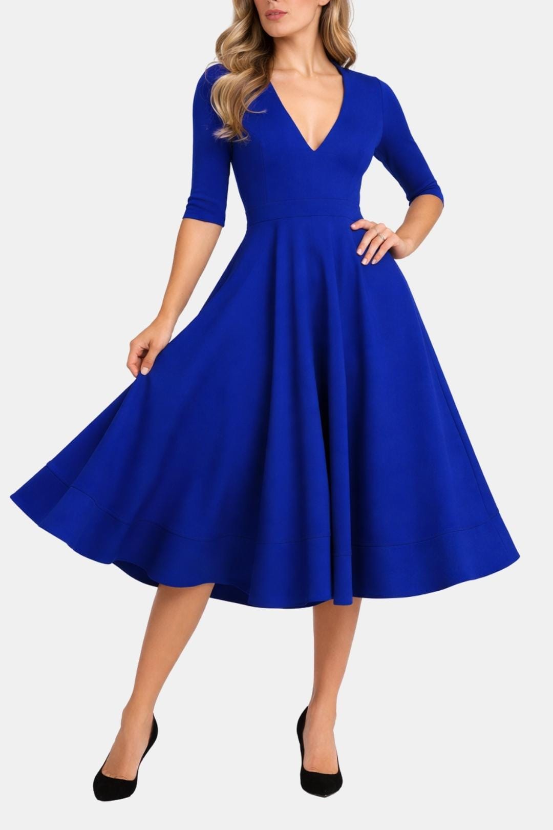 Irene | Women's V-Neck A-Line Midi Dress
