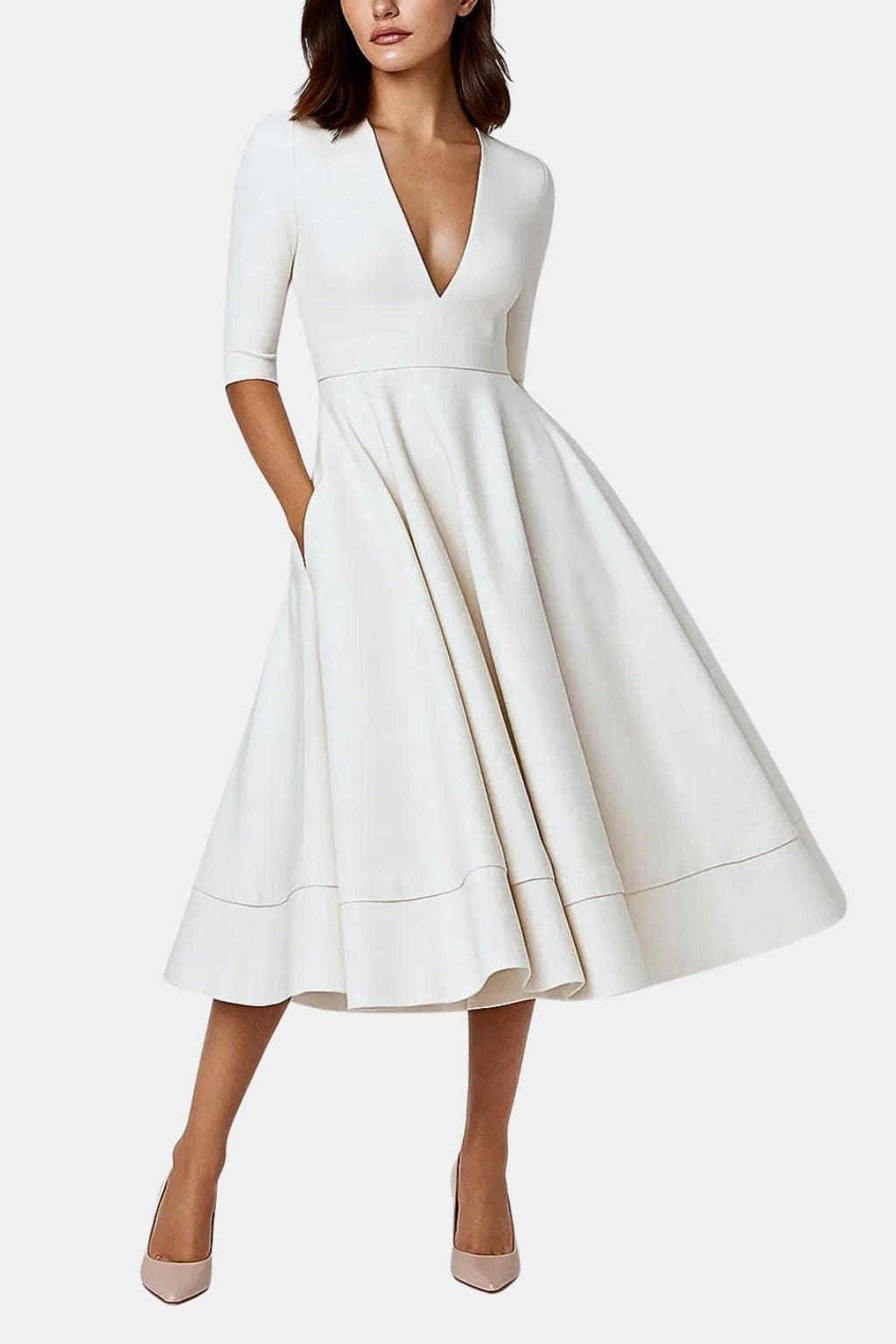 Irene | Women's V-Neck A-Line Midi Dress