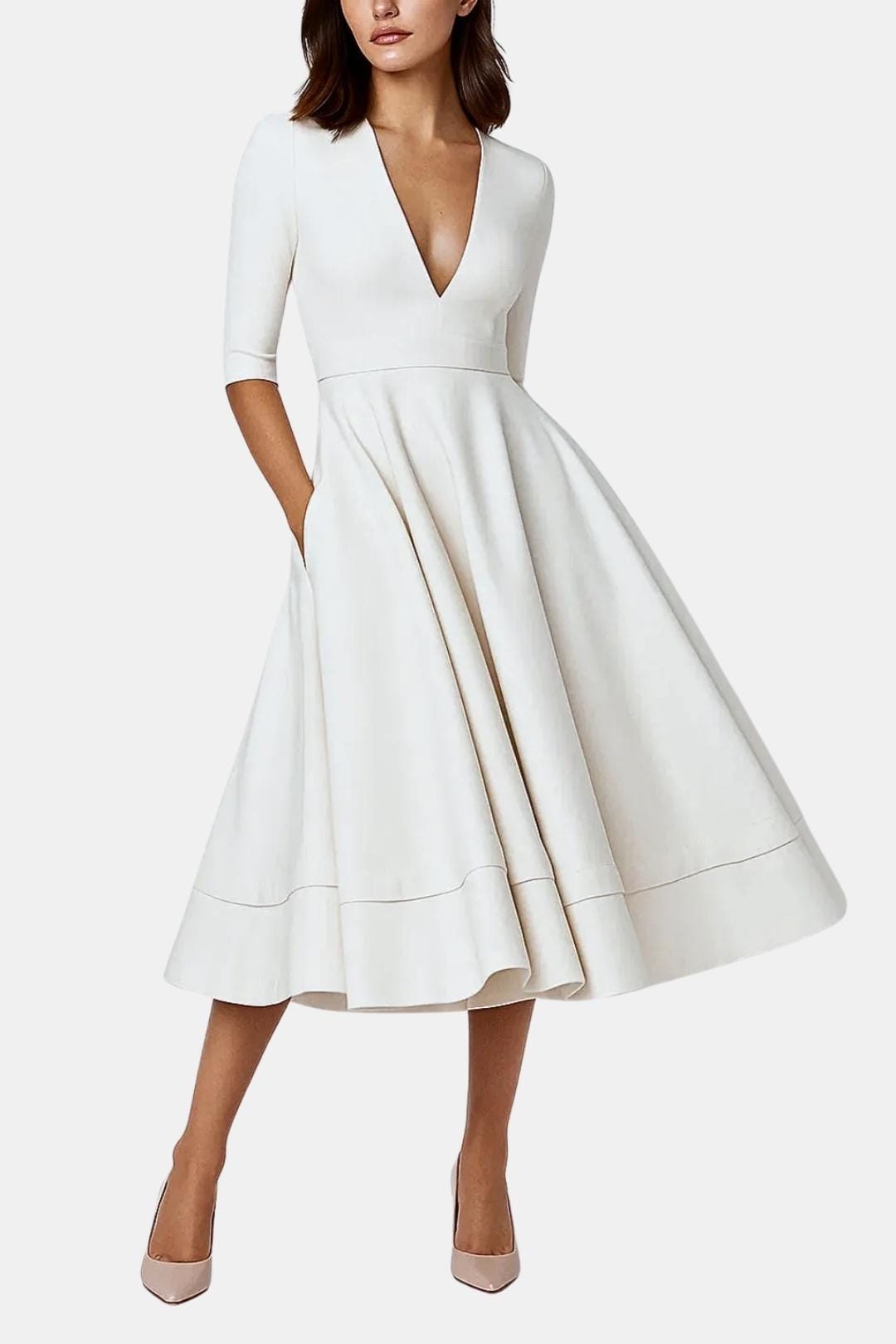 Irene | Women's V-Neck A-Line Midi Dress