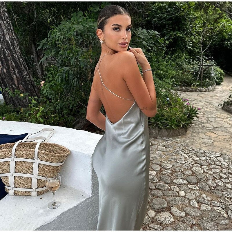 Jessica | Women's Sleeveless Satin Midi Dress