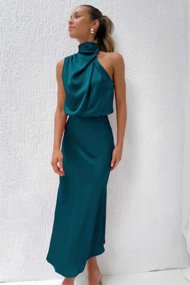 Kathy | Women's Sleeveless High Neck A-Line Midi Dress