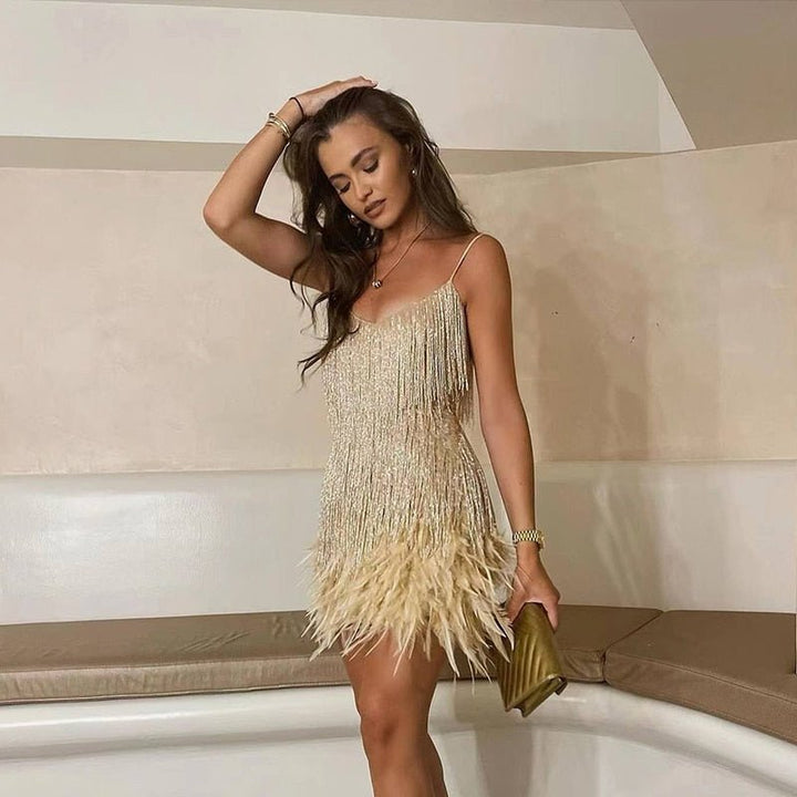 Katrina | Women's V-Neck Fringe Mini Dress
