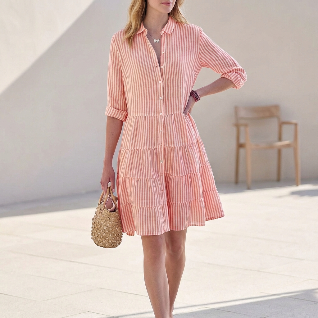 Kylie | Women's Button-Down Shirt Tiered Mini Dress