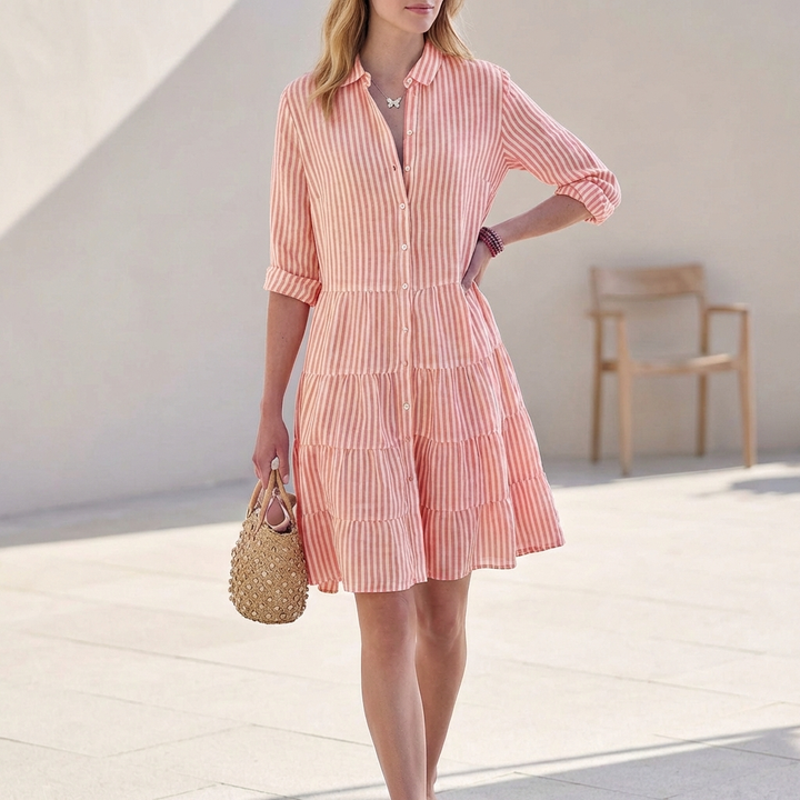 Kylie | Women's Button-Down Shirt Tiered Mini Dress