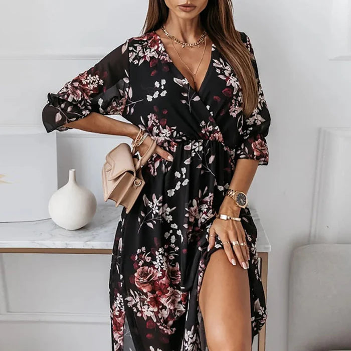 Kylie | Women's V-Neck Wrap Midi Dress
