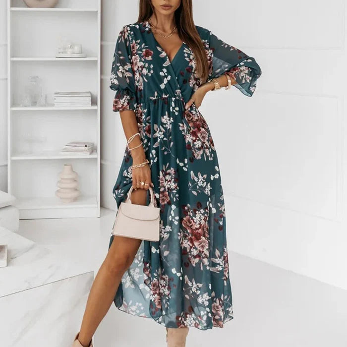 Kylie | Women's V-Neck Wrap Midi Dress