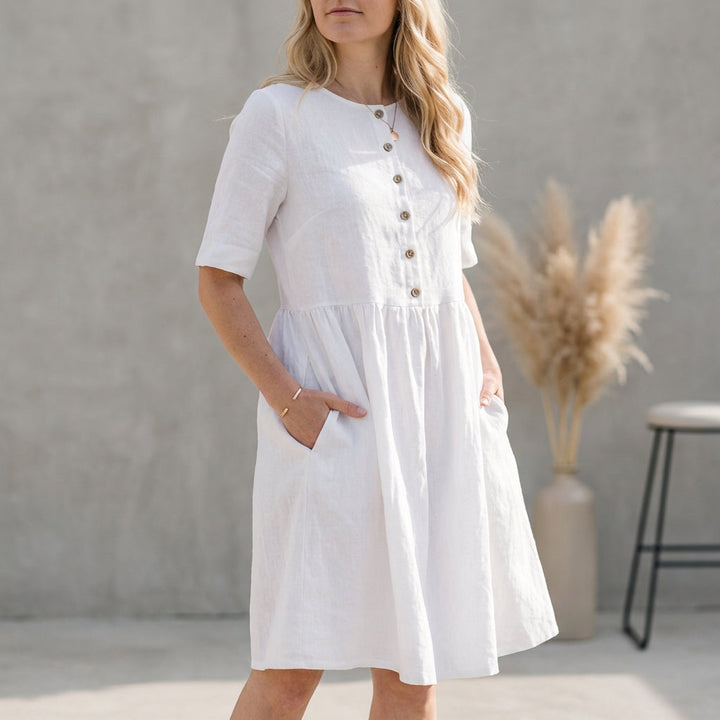 Leah | Women's Button Front A-Line Midi Dress