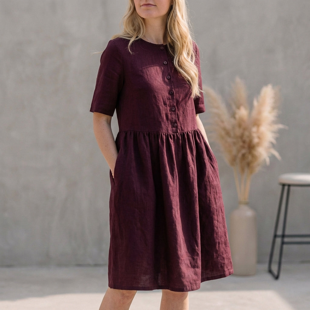 Leah | Women's Button Front A-Line Midi Dress