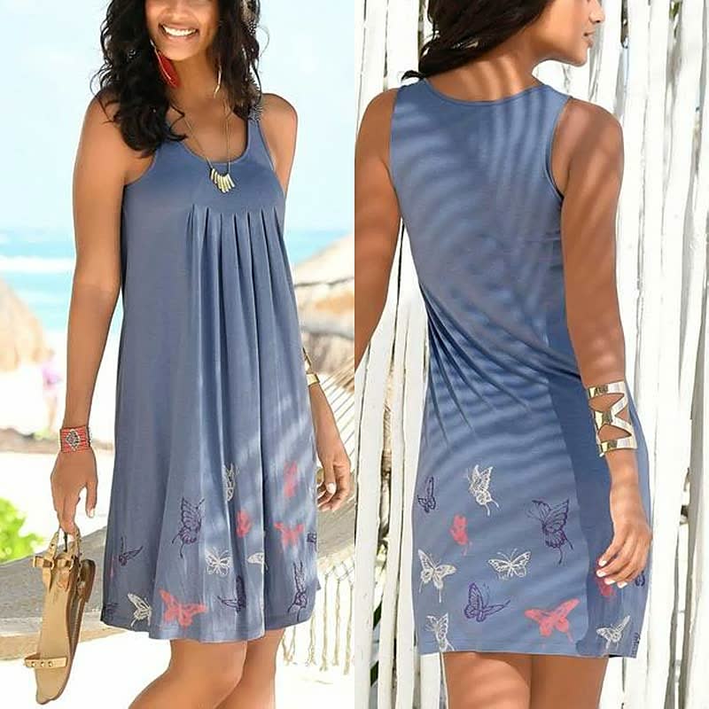 Linda | Women's Sleeveless Printed Summer Knee Length Dress
