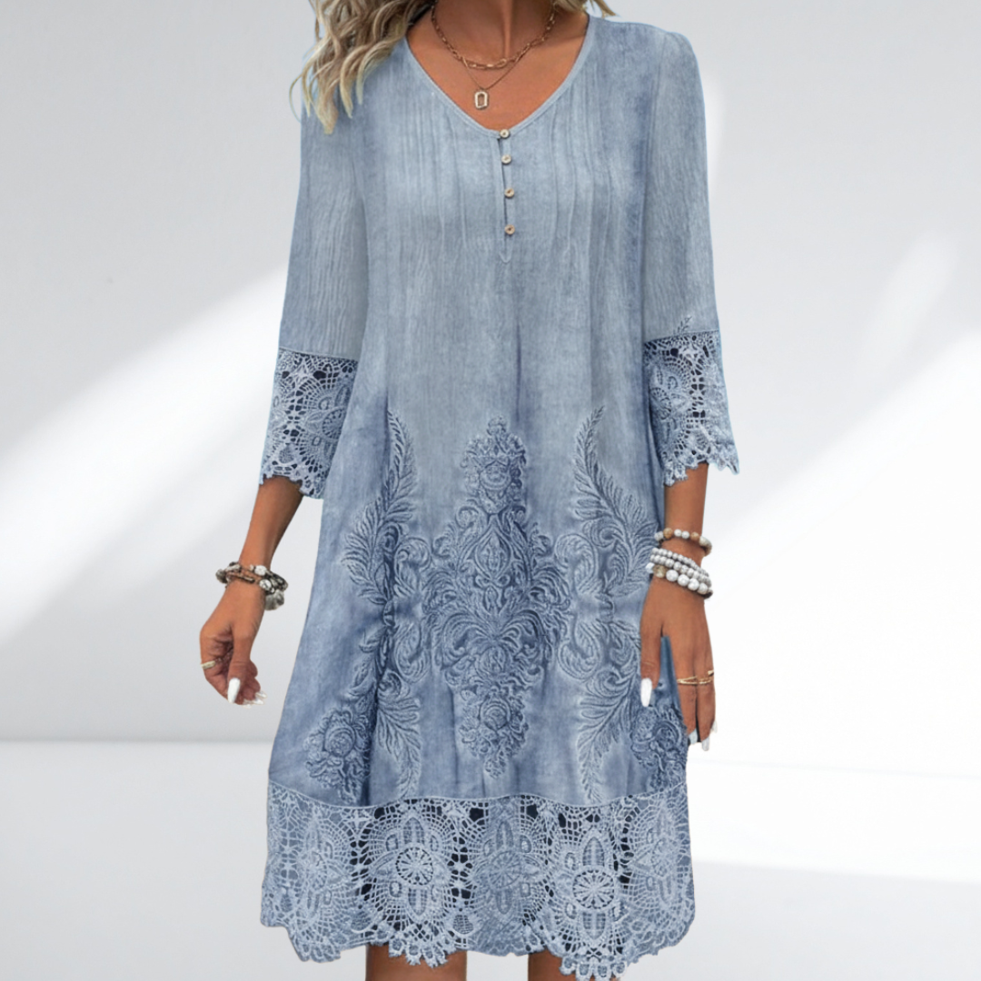 Linda | Women's V-Neck A-Line Midi Dress