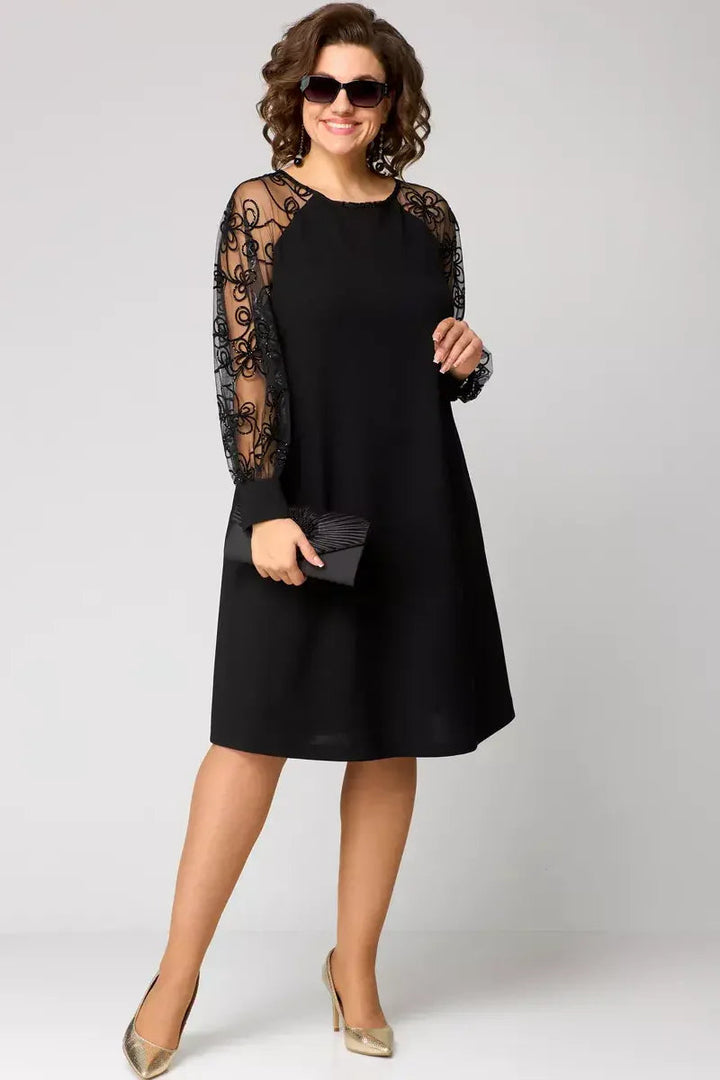 Lisa | Women's Sheer Sleeve A-Line Midi Dress