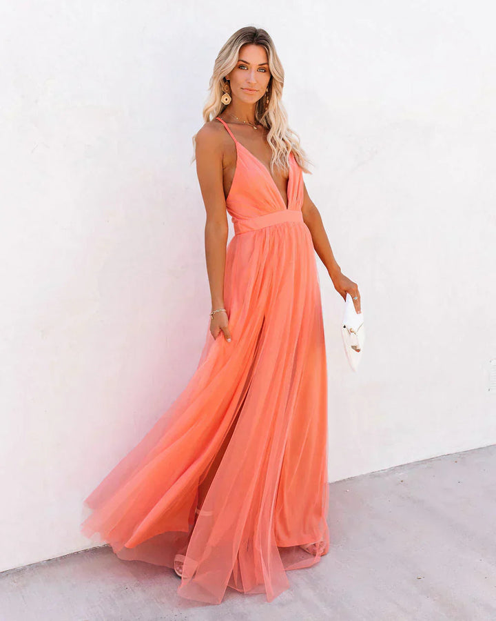 Lisa | Women's V-Neck A-Line Maxi Dress