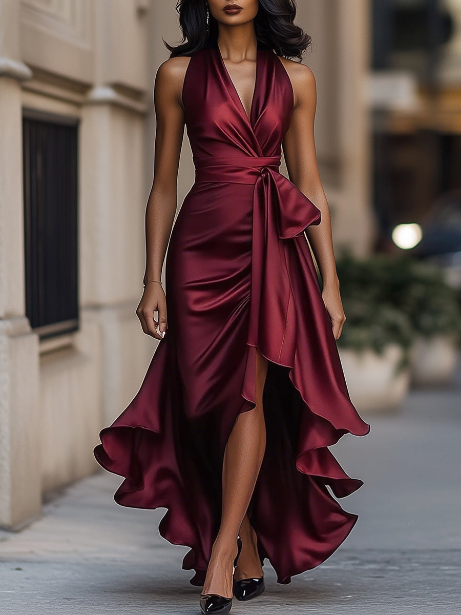 Lisa | Women's V-Neck Sleeveless Wrap Midi Dress