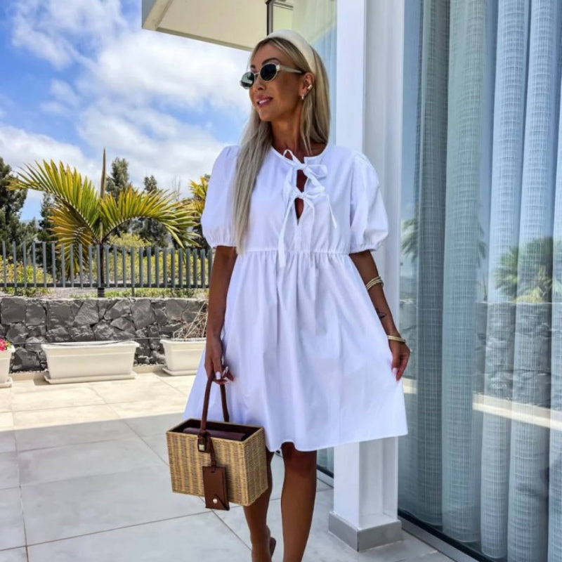 Melanie | Women's Puff Sleeve A-Line Mini Dress