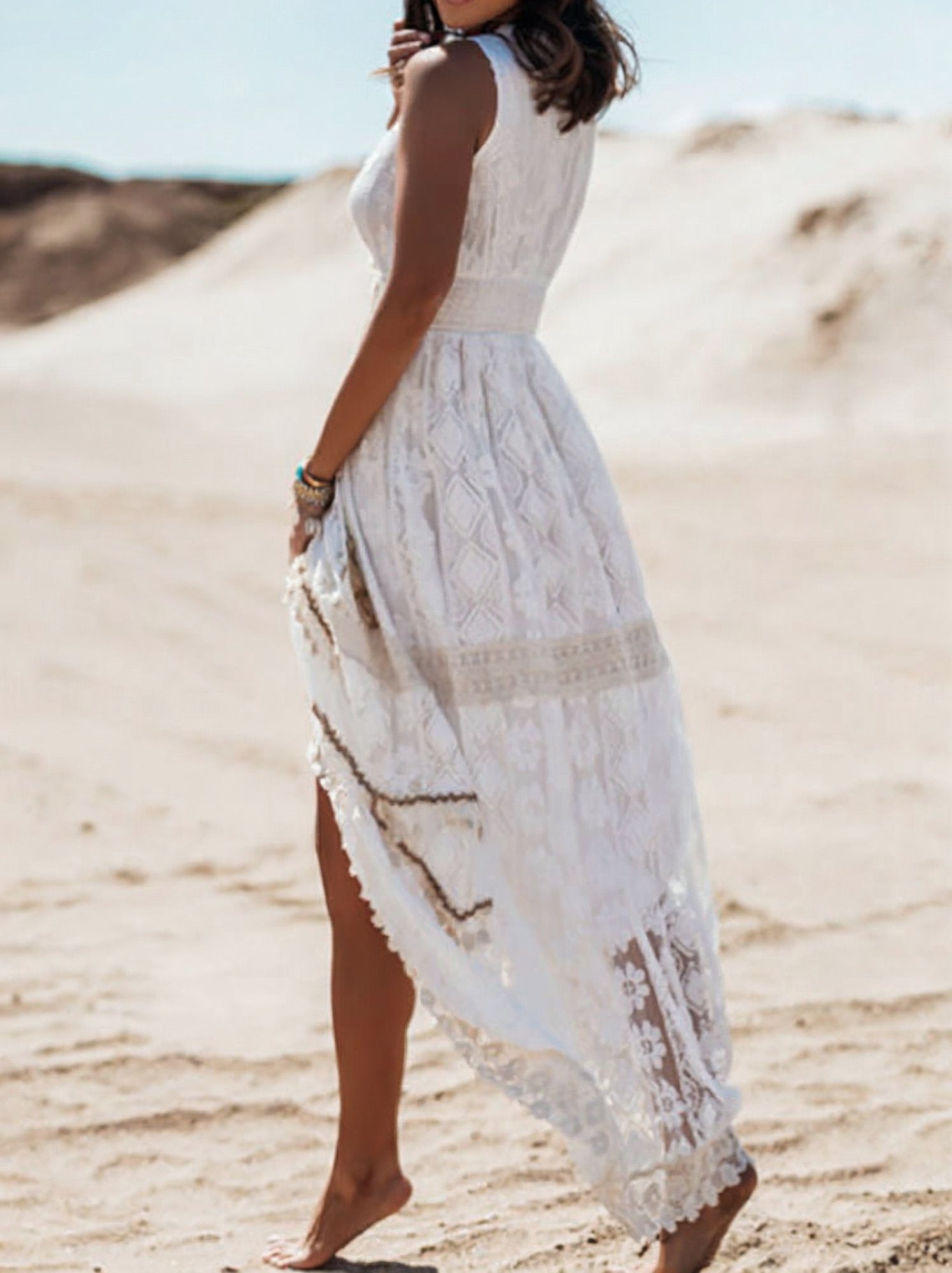 Melissa | Women's Sleeveless Lace A-Line Maxi Dress