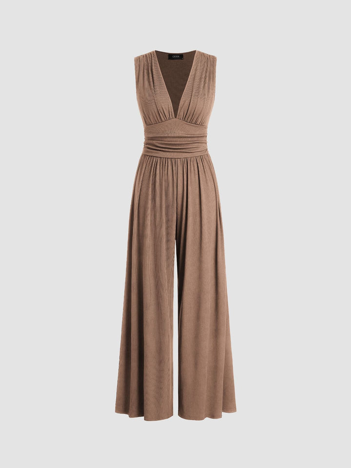 Noelle | Women's V-Neck Sleeveless Wide Leg Jumpsuit