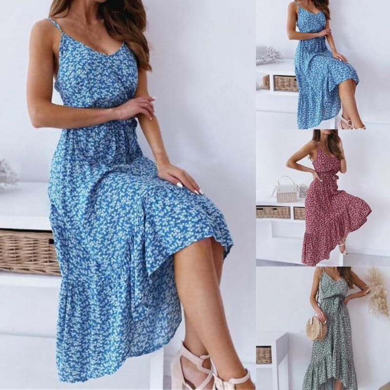 Norma | Women's Spaghetti Strap A-Line Midi Dress