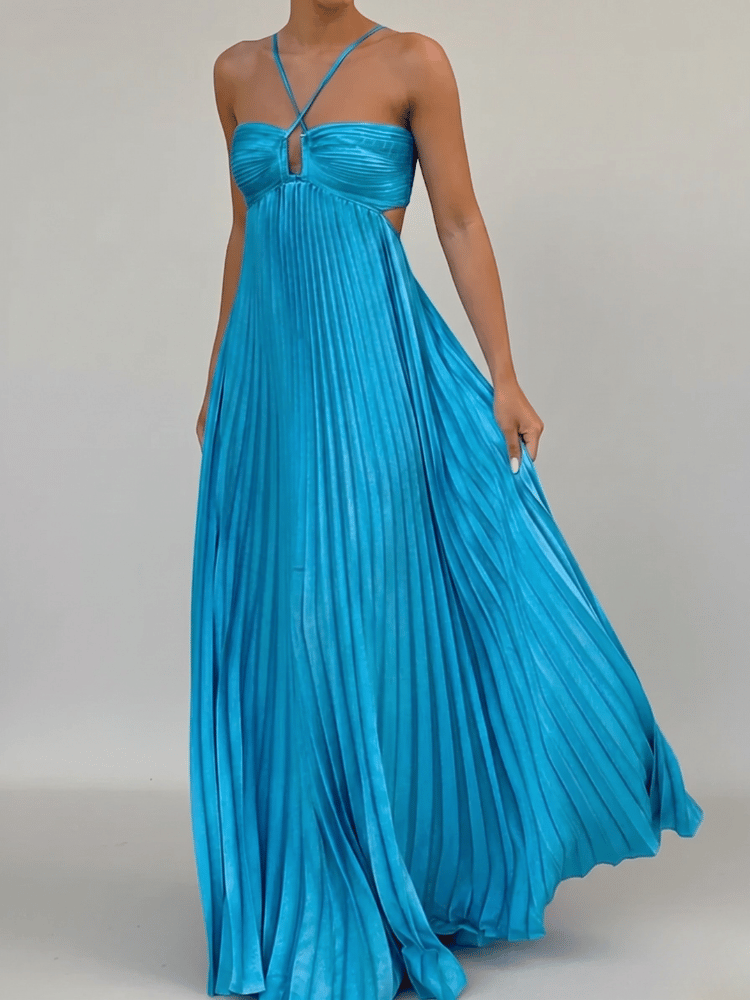 Pleated A-Line Maxi Dress for Women