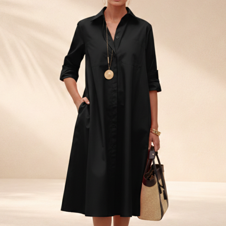 Polly | Women's Collared A-Line Midi Shirt Dress