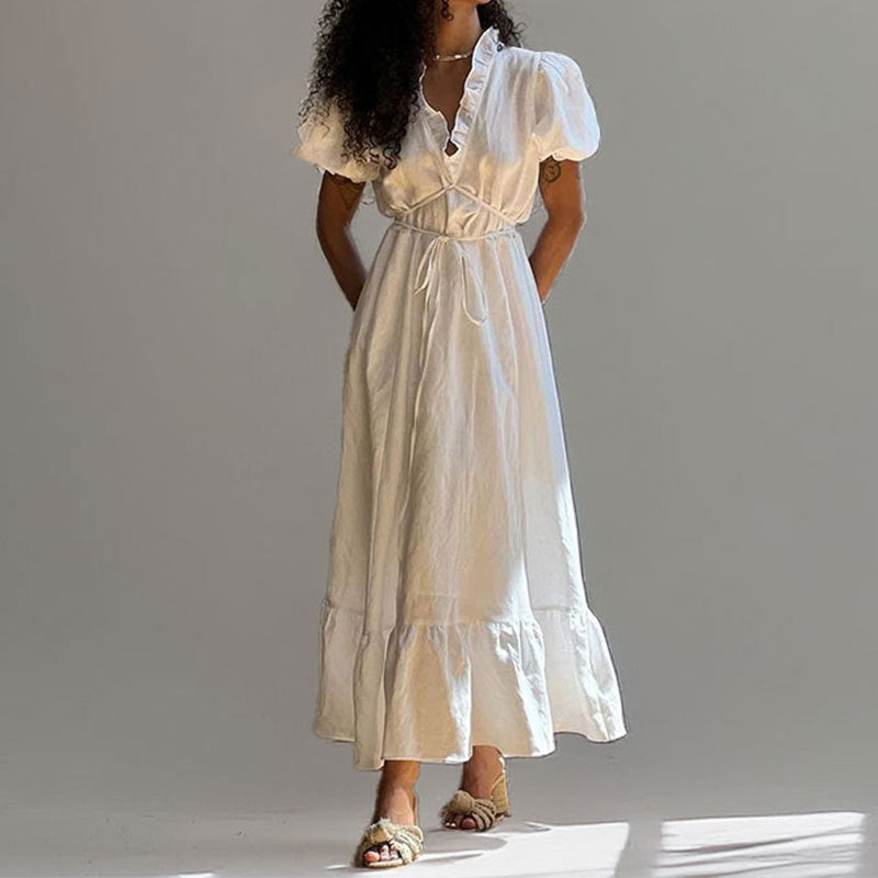 Reagan | Women's Puff Sleeve A-Line Maxi Dress