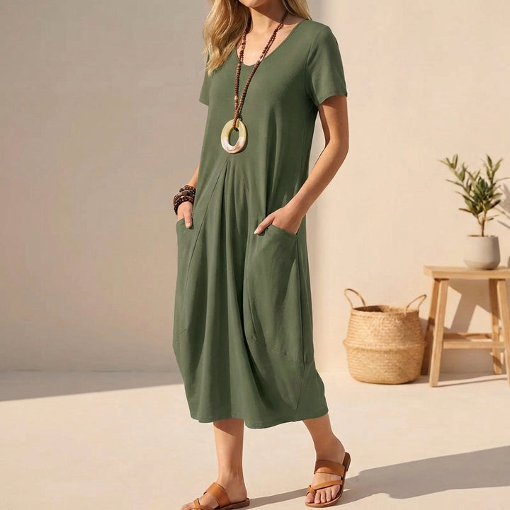 Sabrina | Women's V-Neck A-Line Midi Dress