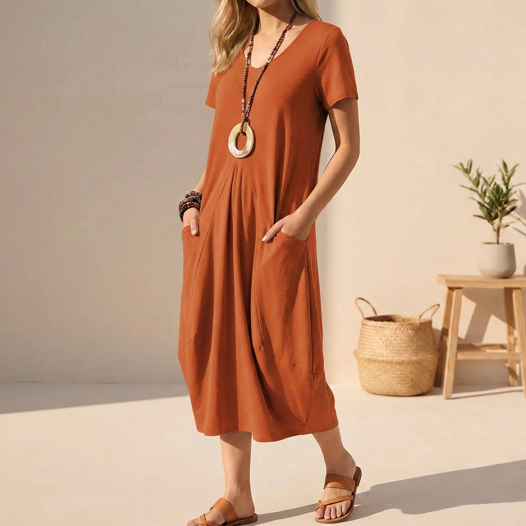 Sabrina | Women's V-Neck A-Line Midi Dress