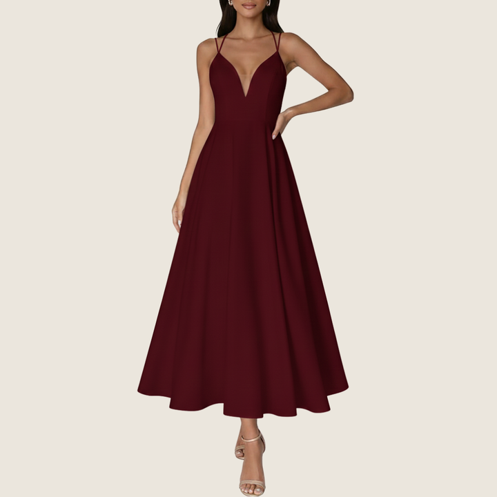 Stacy | Women's V-Neck A-Line Midi Dress