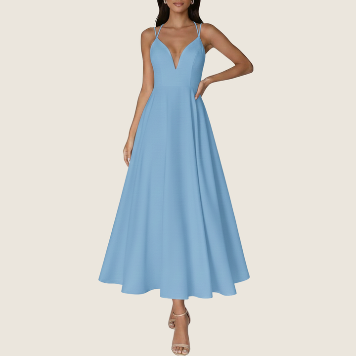 Stacy | Women's V-Neck A-Line Midi Dress