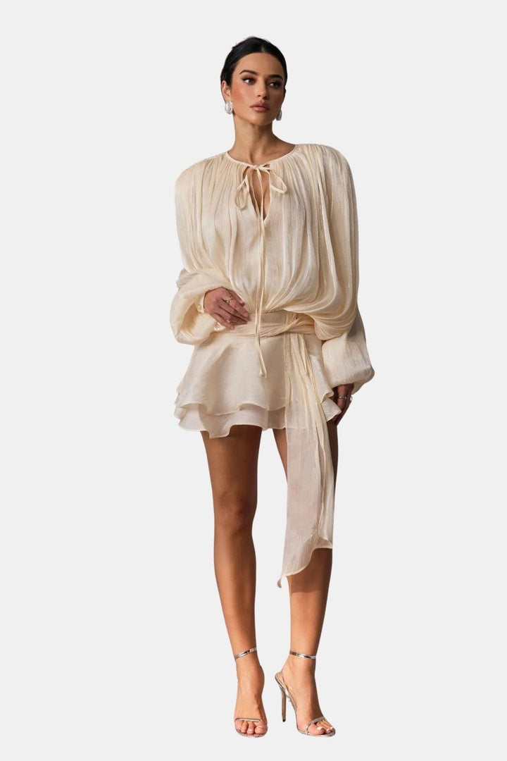 Zoe | Women's Tie Neck Long Sleeve Mini Dress