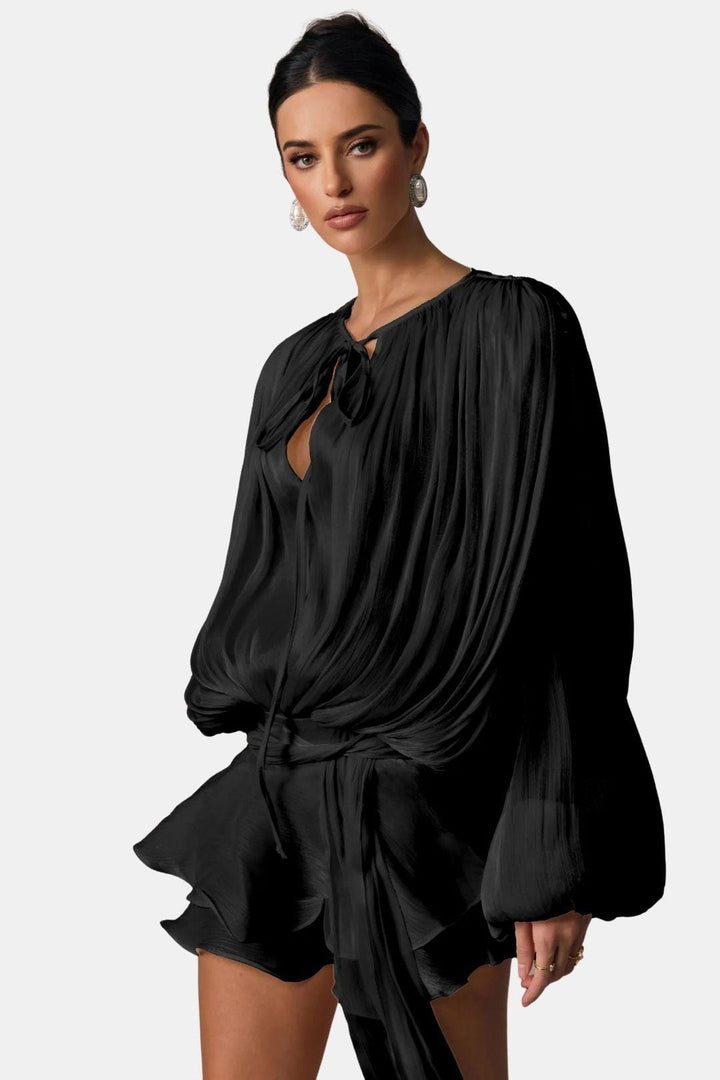 Zoe | Women's Tie Neck Long Sleeve Mini Dress